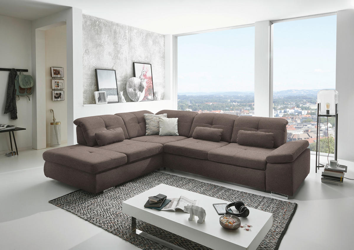 ECKSOFA  in Mikrofaser Graubraun  260/312 cm  - Chromfarben/Graubraun, Design, Textil/Metall (260/312cm) - Beldomo Style