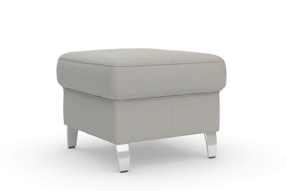 HOCKER Leder Hellgrau  - Chromfarben/Hellgrau, Basics, Leder/Metall (58/48/58cm) - Sit & More