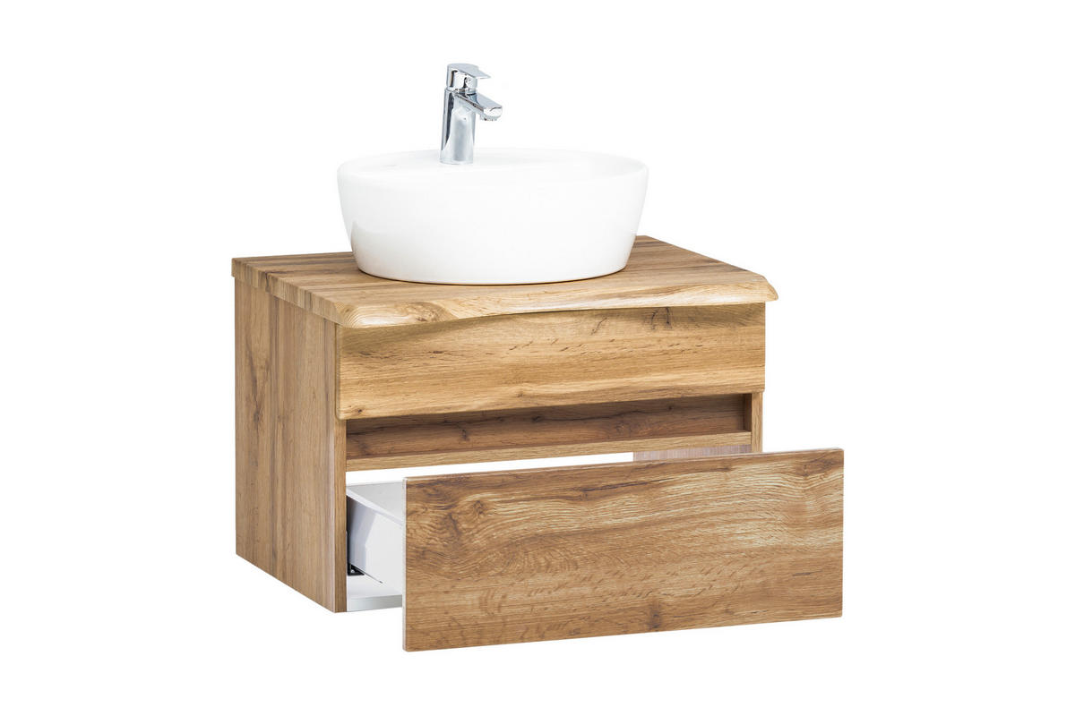 WASCHTISCHKOMBI 61 cm  - Eiche Wotan/Weiß, Natur, Keramik/Holzwerkstoff (61cm) - Xora