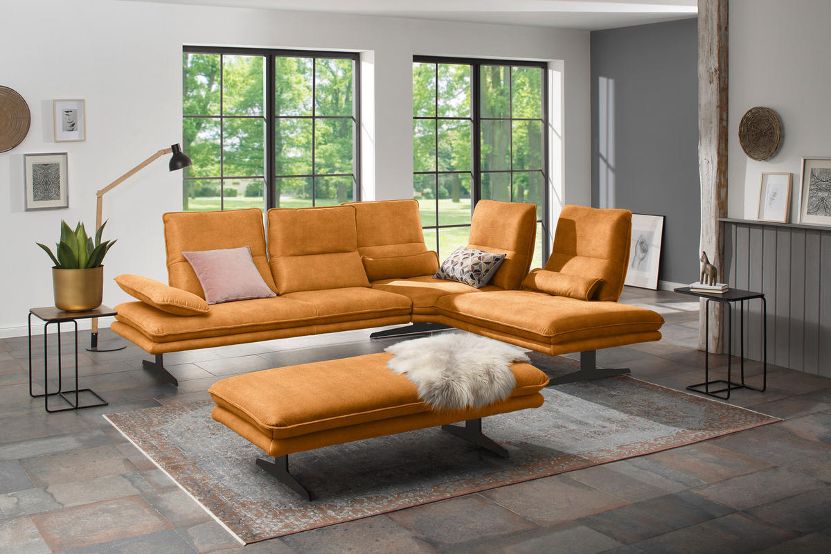 ECKSOFA in Mikrofaser Orange  - Schwarz/Orange, Design, Textil/Metall (284/224cm) - Chilliano