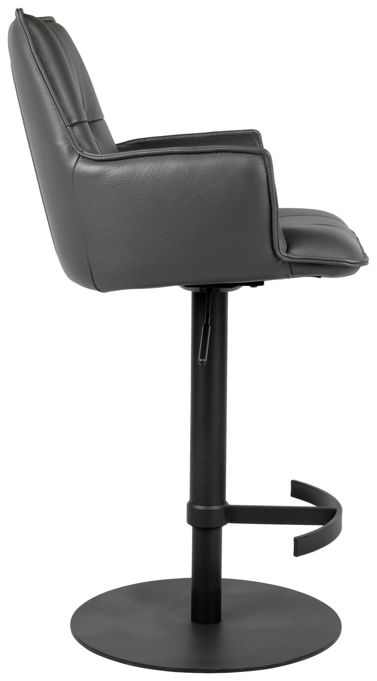 BARHOCKER in Metall, Leder Anthrazit, Schwarz  - Anthrazit/Schwarz, Design, Leder/Metall (56/89,5-115/56cm) - Novel