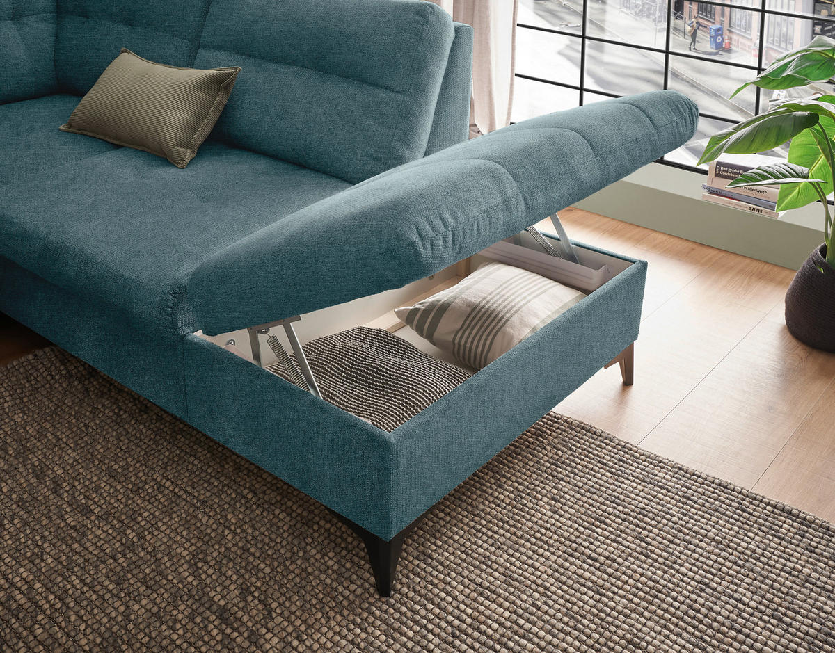 WOHNLANDSCHAFT Blau Webstoff  - Blau/Schwarz, KONVENTIONELL, Kunststoff/Textil (170/324/218cm) - Carryhome