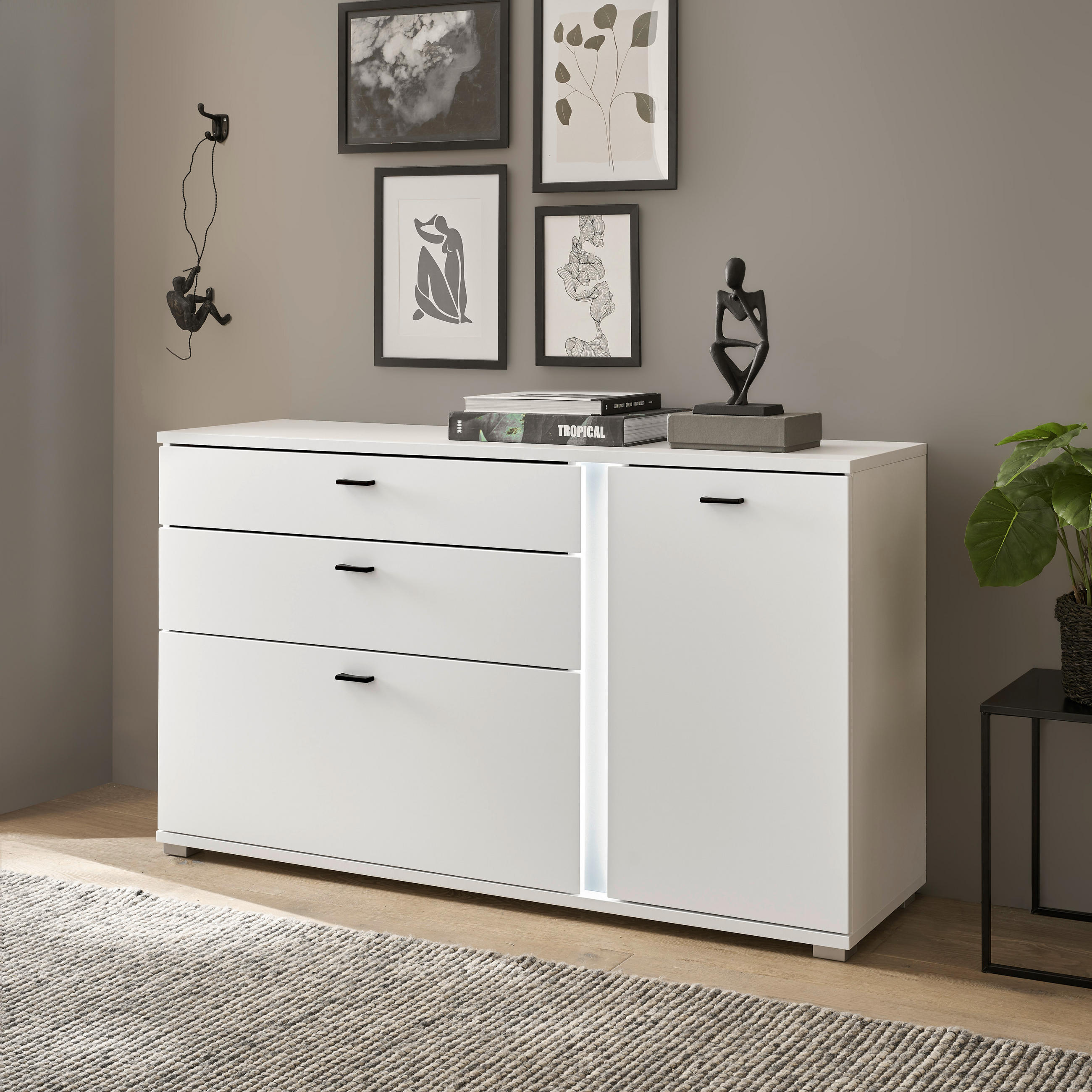SIDEBOARD 150/86/42 cm  in Weiß  - Silberfarben/Schwarz, Design, Holzwerkstoff/Kunststoff (150/86/42cm) - MID.YOU