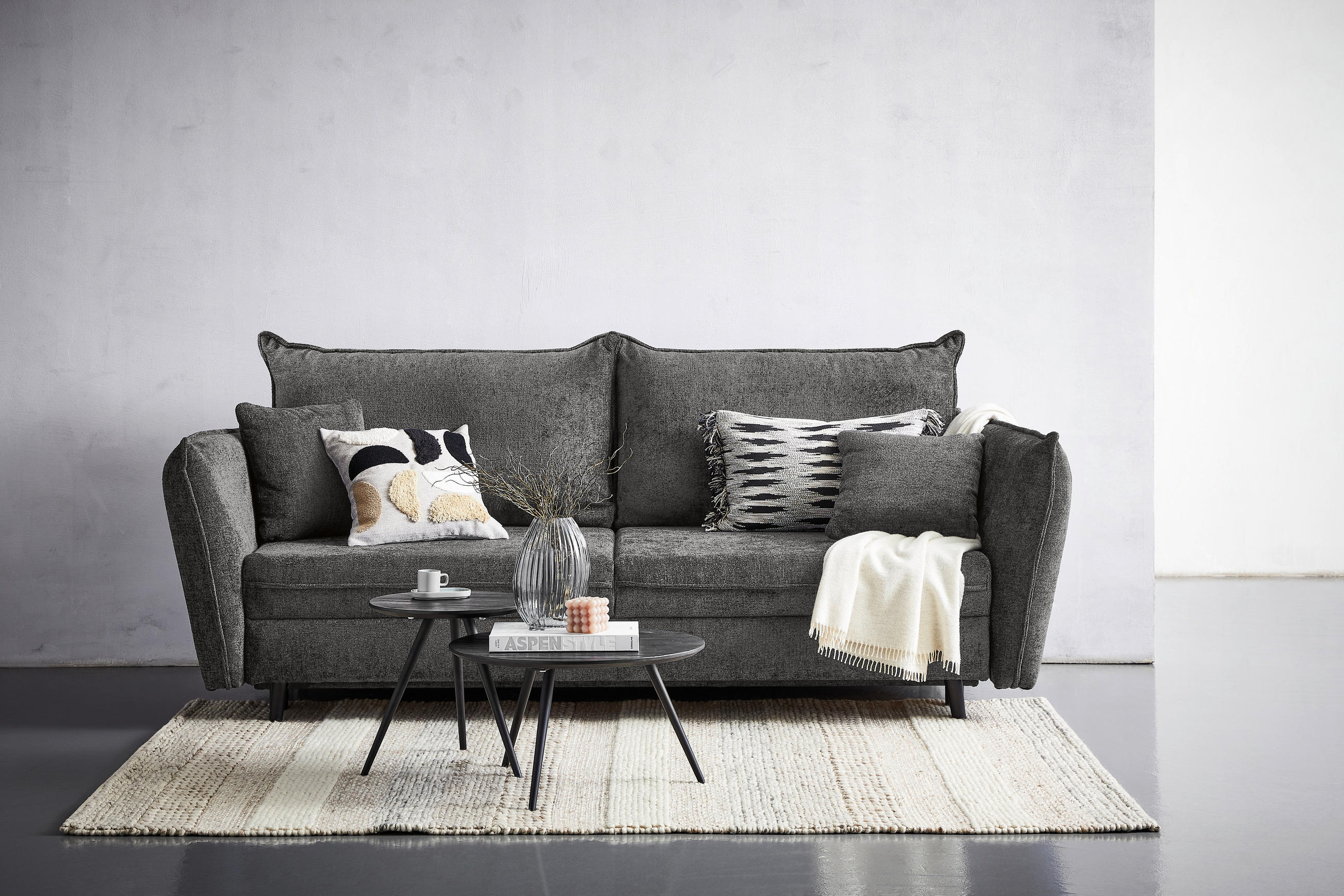 SCHLAFSOFA Chenille Grau - Schwarz/Grau, KONVENTIONELL, Holz/Textil (238/99/108cm) - Carryhome