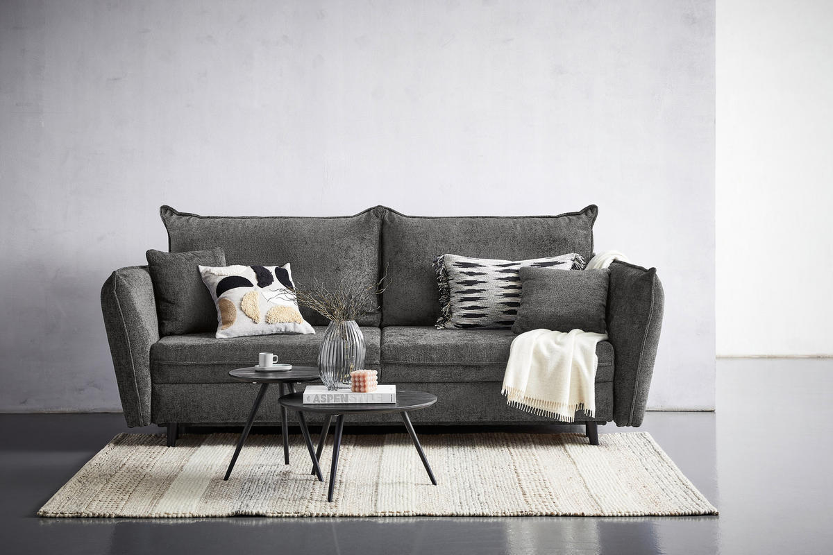 SCHLAFSOFA in Chenille Grau  - Schwarz/Grau, Konventionell, Holz/Textil (238/99/108cm) - MID.YOU