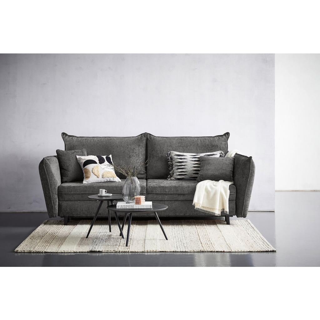 Thumbnail - Carryhome Schlafsofa, Grau, Textil, Buche, massiv, 3-Sitzer, Füllung: Silikon,Silikon, 238x99x108 cm, Made in EU, Liegef...