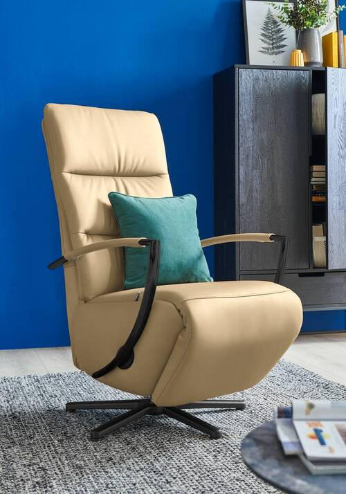 RELAXSESSEL in Leder Beige  - Beige/Schwarz, Design, Leder/Metall (64/112/80cm) - Cantus