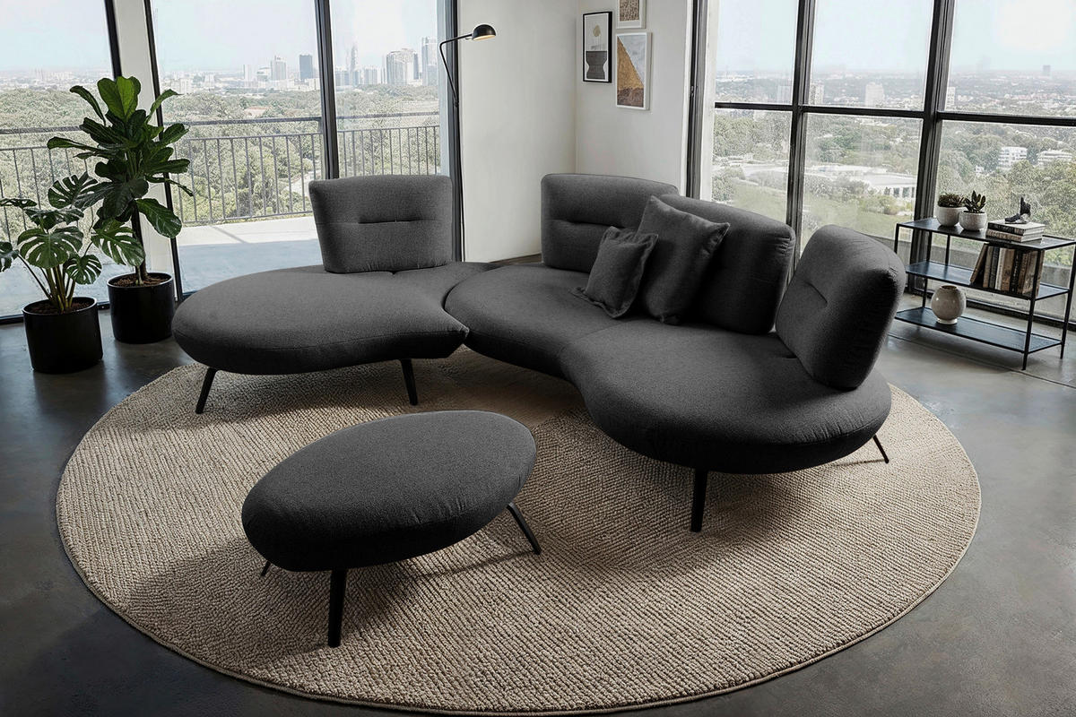 BIGSOFA Flachgewebe Anthrazit  - Anthrazit/Schwarz, Design, Textil/Metall (456/93/138cm) - Moderano