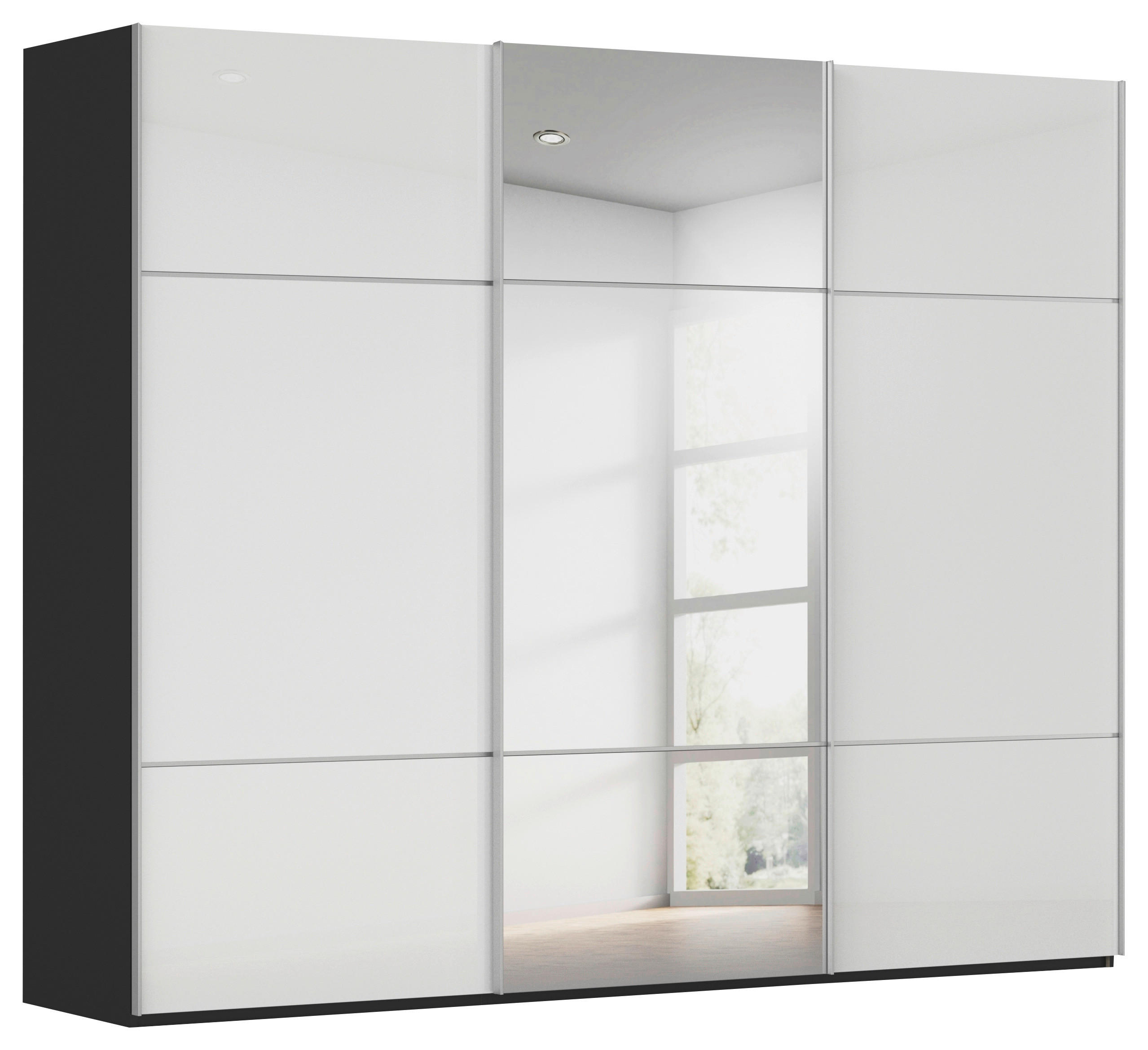 SCHWEBETÜRENSCHRANK 242/223/68 cm,  in Schwarz, Weiß, 3 Tür(en)  - Alufarben/Schwarz, KONVENTIONELL, Glas/Holzwerkstoff (242/223/68cm) - Novel