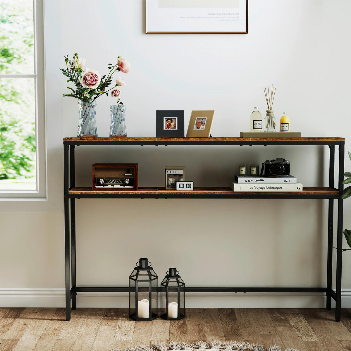 KONSOLENTISCH Schwarz, Dunkelbraun  - Dunkelbraun/Schwarz, Trend, Holzwerkstoff/Metall (120/20/80cm) - Boxxx