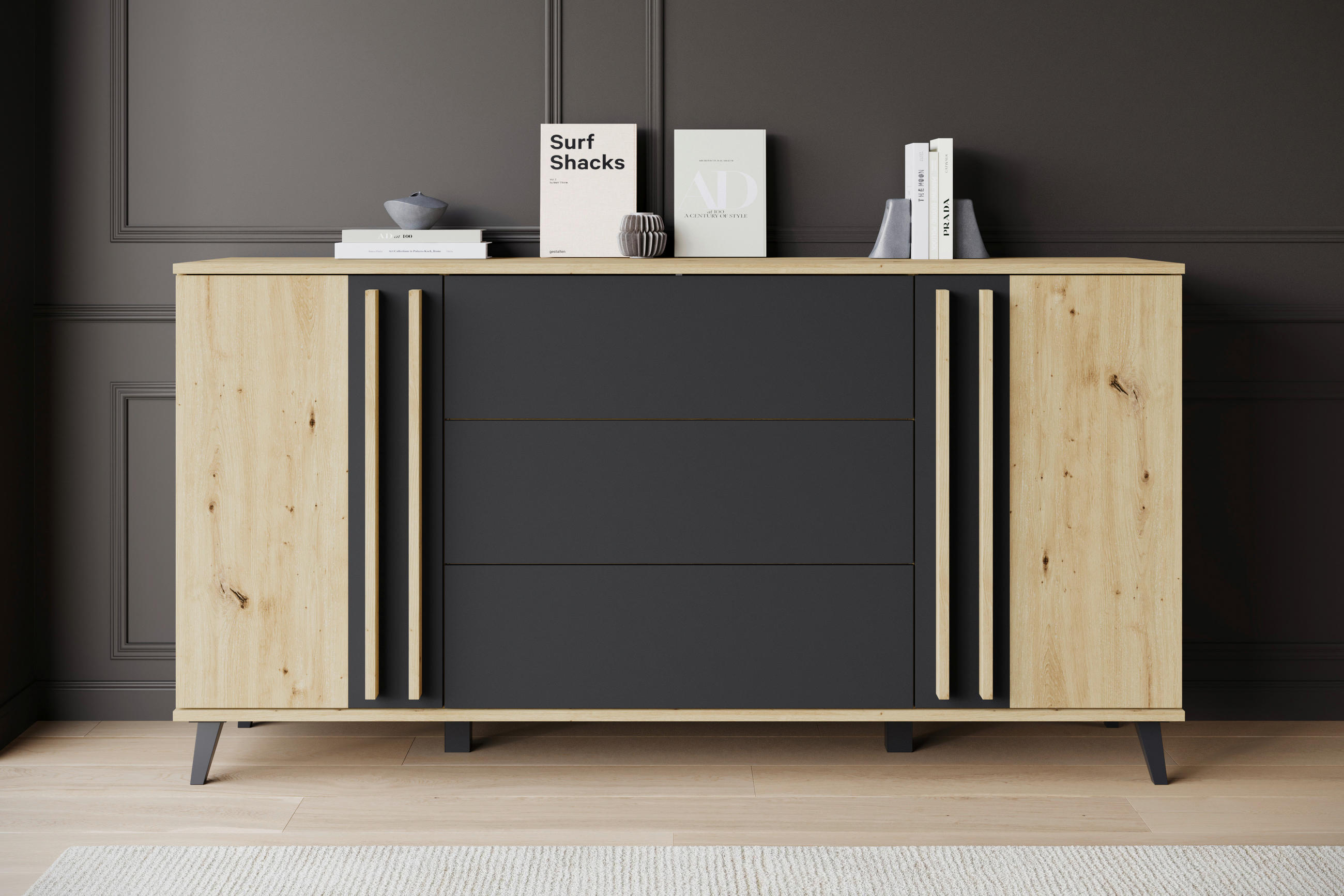 SIDEBOARD 150/77,8/39,5 cm  - ek Artisan/svart, Trend, trämaterial/plast (150/77,8/39,5cm)