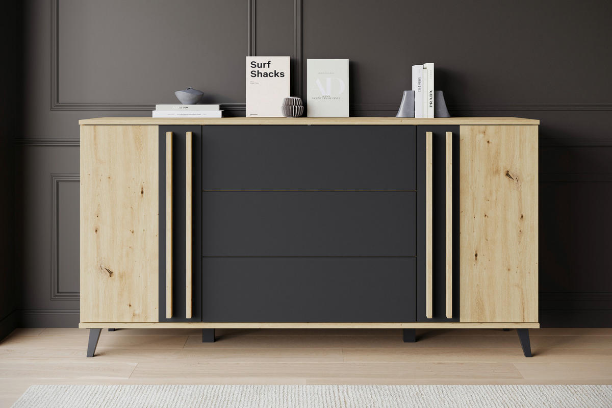 SIDEBOARD 150/77,8/39,5 cm  in Schwarz, Eiche Artisan  - Schwarz/Eiche Artisan, Trend, Holzwerkstoff/Kunststoff (150/77,8/39,5cm)