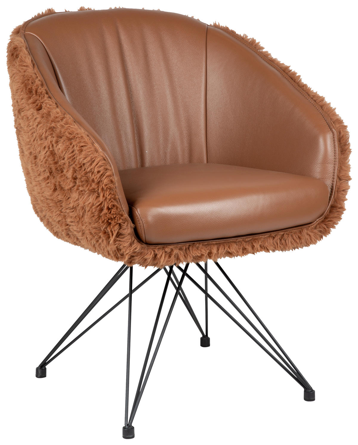 ARMLEHNSTUHL  in Eisen Teddystoff Echtleder pigmentiert  - Cognac/Schwarz, Design, Leder/Textil (59,5/83,5/63,5cm) - Belluti