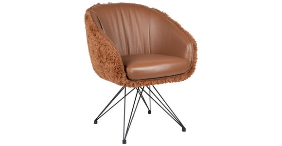 ARMLEHNSTUHL  in Eisen Teddystoff Echtleder pigmentiert  - Cognac/Schwarz, Design, Leder/Textil (59,5/83,5/63,5cm) - Belluti