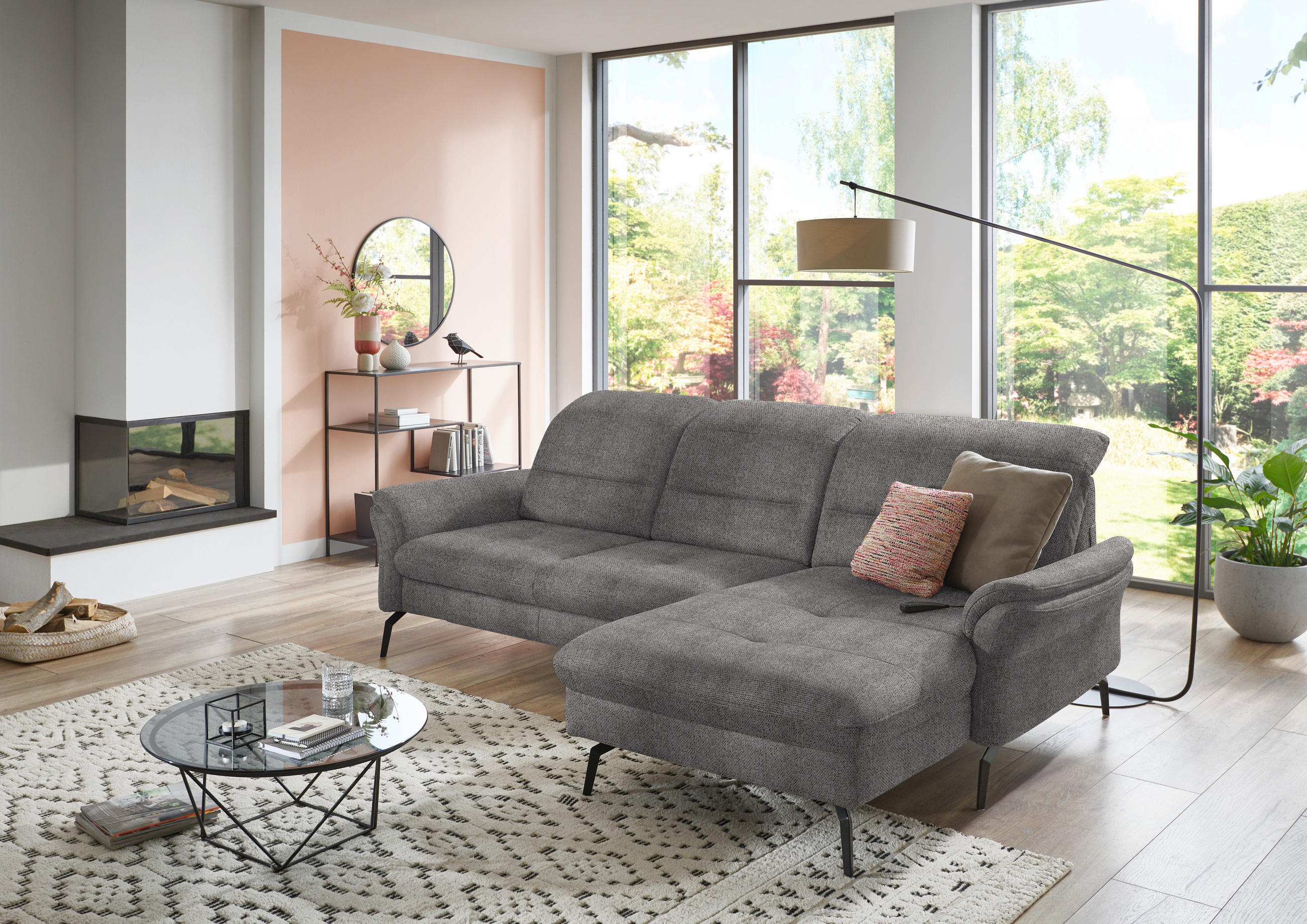 ECKSOFA in Flachgewebe Dunkelbraun  - Dunkelbraun/Schwarz, Konventionell, Textil/Metall (260/181cm) - Beldomo Speed