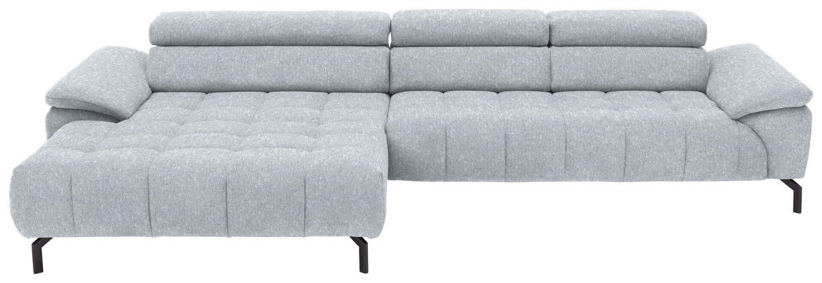 ECKSOFA in Chenille Hellgrau  190/329 cm  - Hellgrau/Schwarz, Design, Textil/Metall (190/329cm) - Beldomo Style