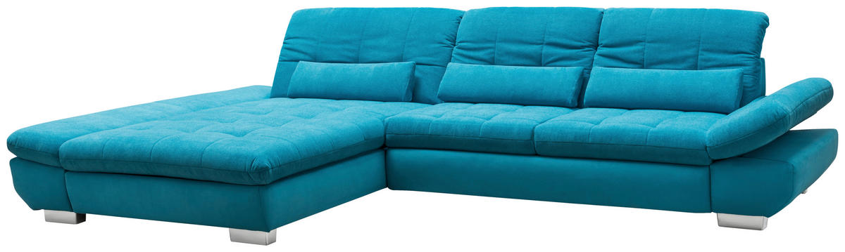 ECKSOFA Türkis Mikrofaser Kopfteilverstellung  - Türkis/Schwarz, Design, Textil/Metall (204/341cm) - Xora