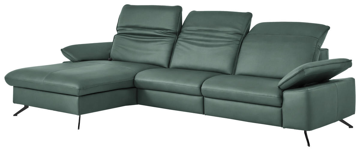 ECKSOFA  Echtleder Opal  - Opal/Schwarz, Design, Leder/Metall (169/307cm) - Beldomo Premium