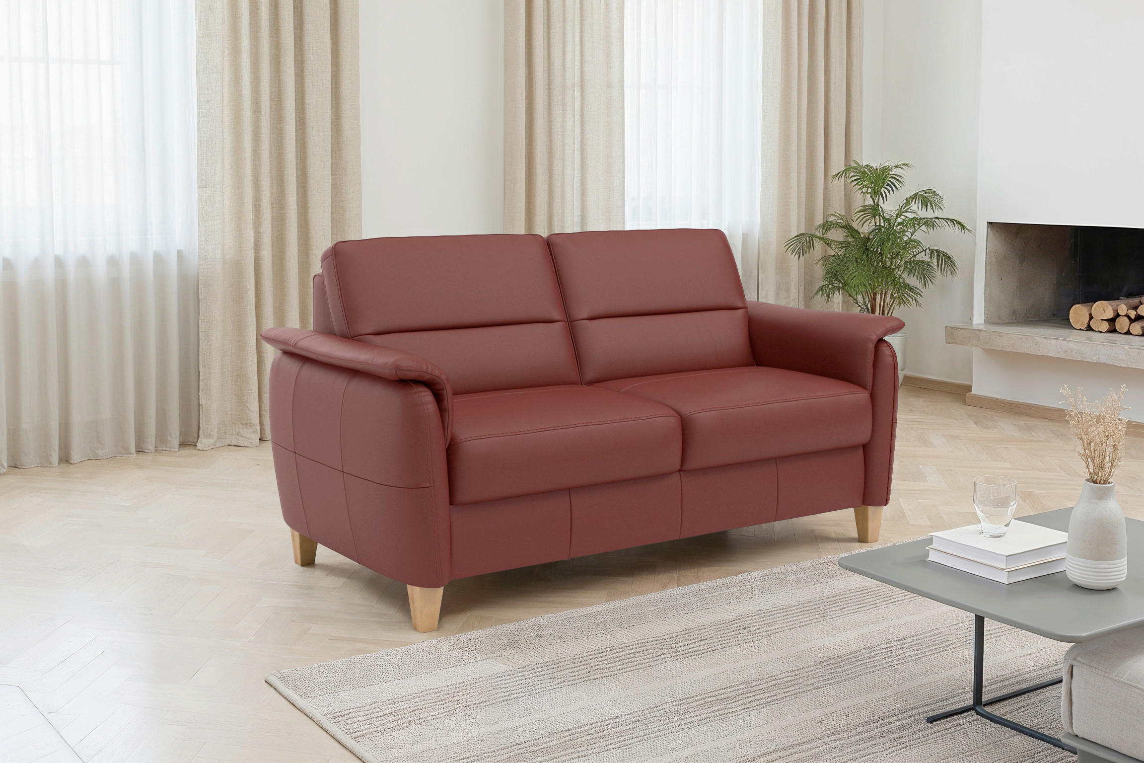 Sit & More TŘÍMÍSTNÁ POHOVKA, červenohnědá, pravá kůže