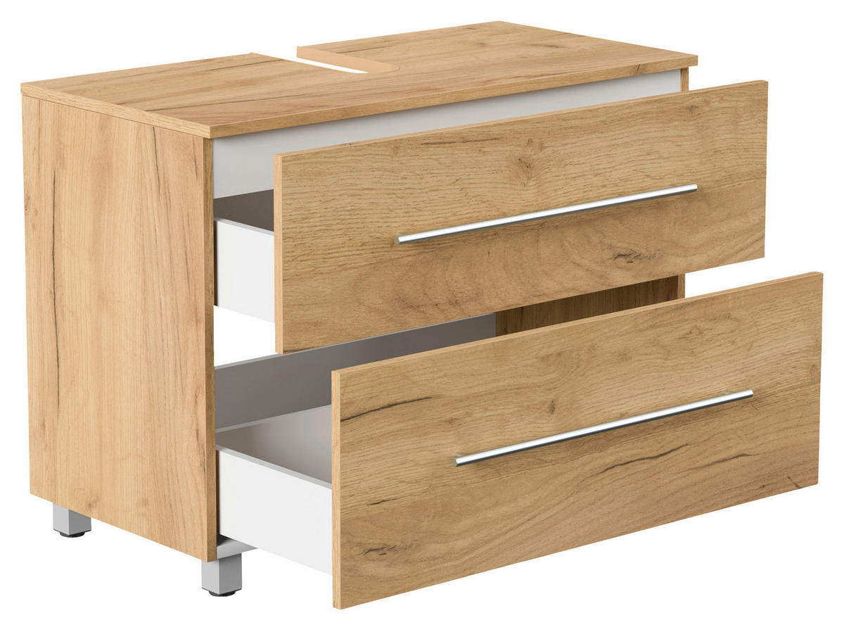 WASCHBECKENUNTERSCHRANK 85/63/41,6 cm  - Eichefarben/Silberfarben, MODERN, Holzwerkstoff/Metall (85/63/41,6cm) - MID.YOU