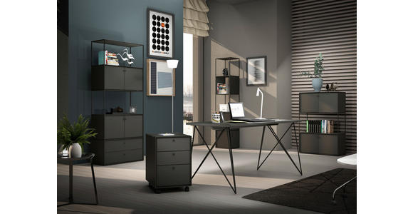 ECKSCHREIBTISCH 160/115/75 cm in Anthrazit, Schwarz - Anthrazit/Schwarz, Design, Holzwerkstoff/Metall (160/115/75cm) - Novel
