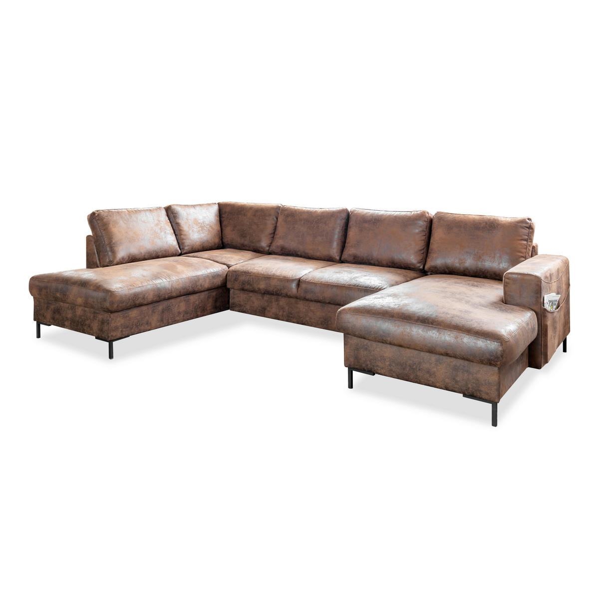 WOHNLANDSCHAFT in Mikrofaser Braun  - Schwarz/Braun, Modern, Textil/Metall (198/304/149cm) - MID.YOU
