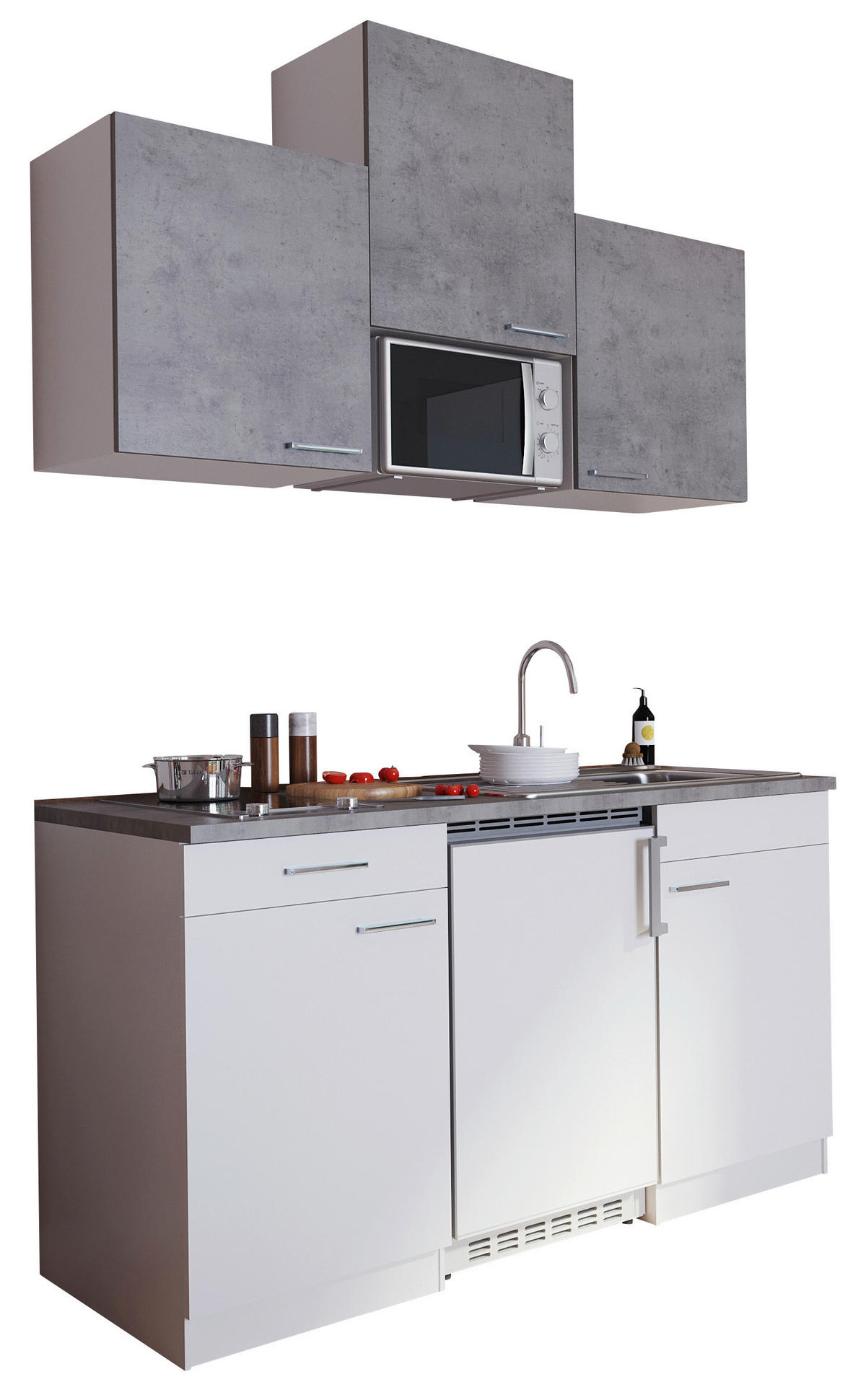 MINIKÜCHE 150 cm   in Grau, Weiß  - Alufarben/Weiß, KONVENTIONELL, Holzwerkstoff/Kunststoff (150cm) - Respekta