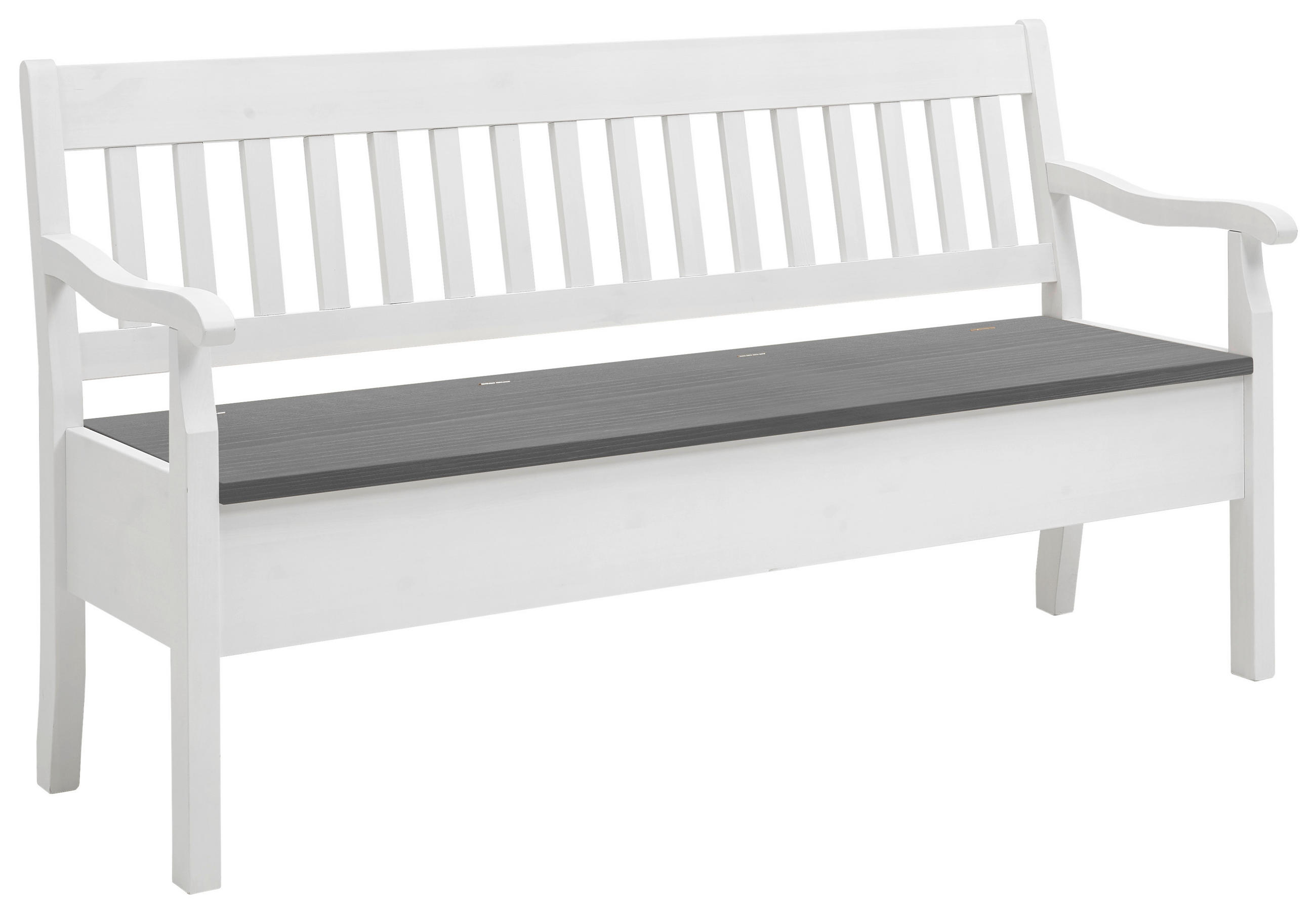 SITZBANK 169/93/58 cm Grau, Weiß Kiefer massiv  - Weiß/Grau, ROMANTIK / LANDHAUS, Holz (169/93/58cm) - Boxxx