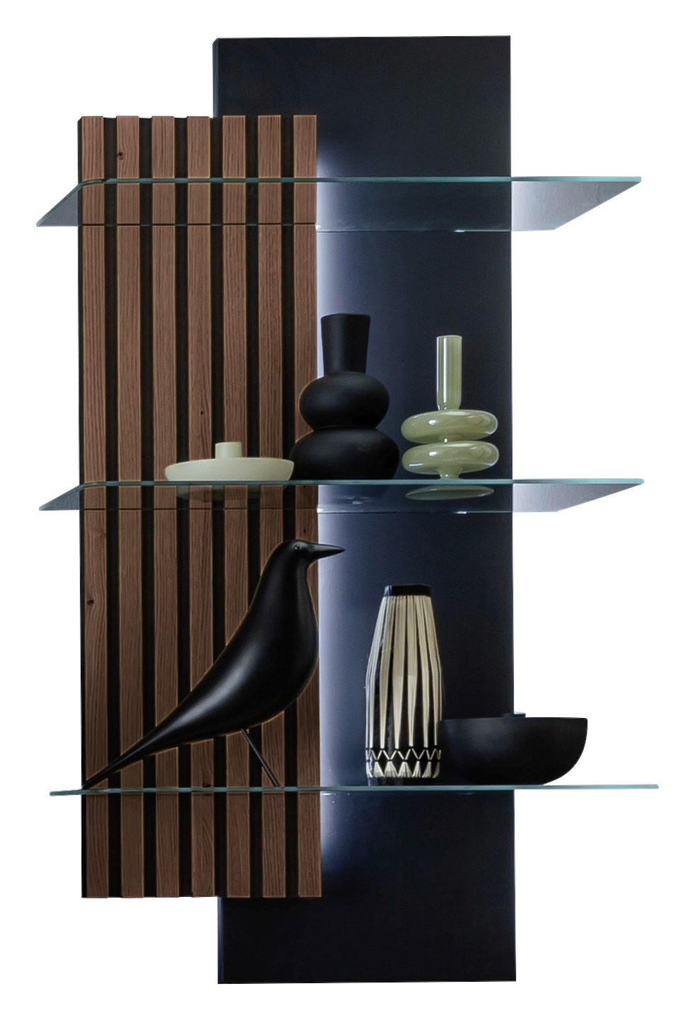 WANDREGAL  60/108/28 cm  - Anthrazit/Nussbaumfarben, Design, Glas/Holz (60/108/28cm) - Moderano