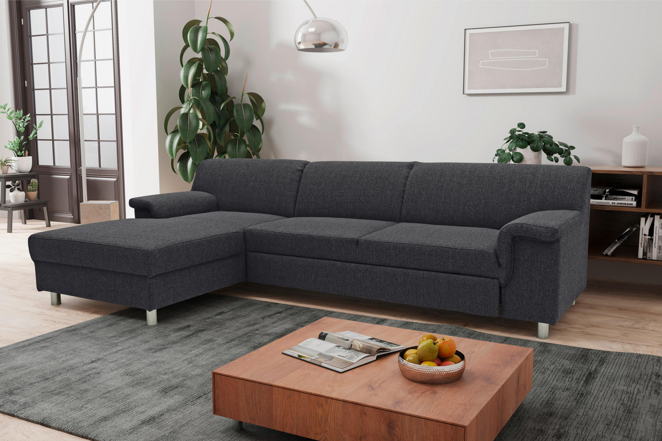 ECKSOFA Schlammfarben Webstoff  - Chromfarben/Schlammfarben, KONVENTIONELL, Textil/Metall (150/251cm) - MID.YOU