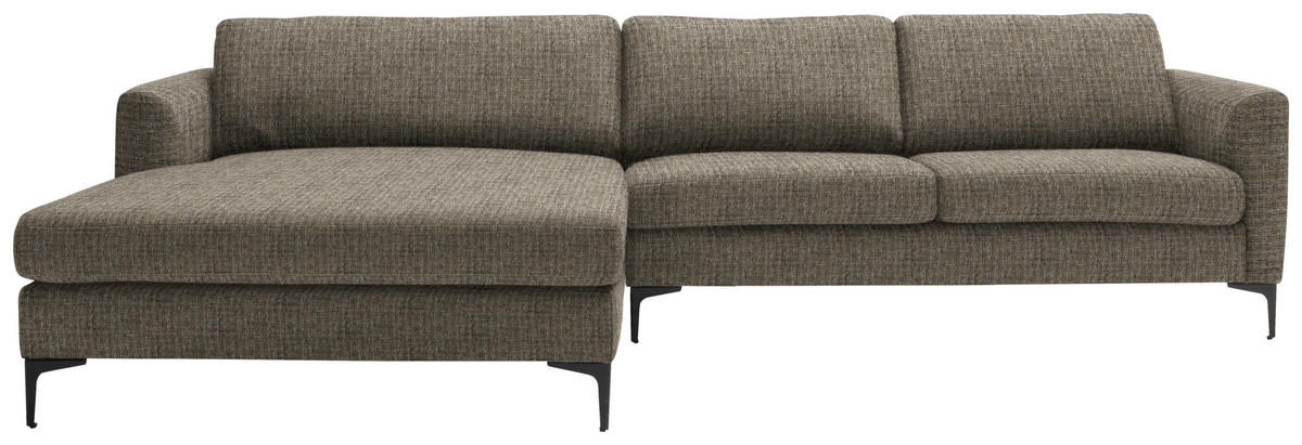 ECKSOFA in Flachgewebe Braun  195/310 cm  - Schwarz/Braun, Design, Textil/Metall (195/310cm) - Schöner Wohnen