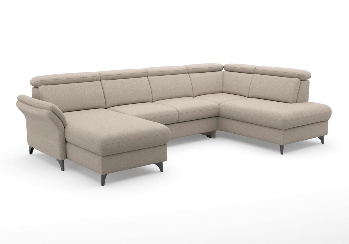 WOHNLANDSCHAFT GLENDALE E Taupe Flachgewebe  - Taupe/Schwarz, KONVENTIONELL, Textil/Metall (166/321/193cm) - Sit & More