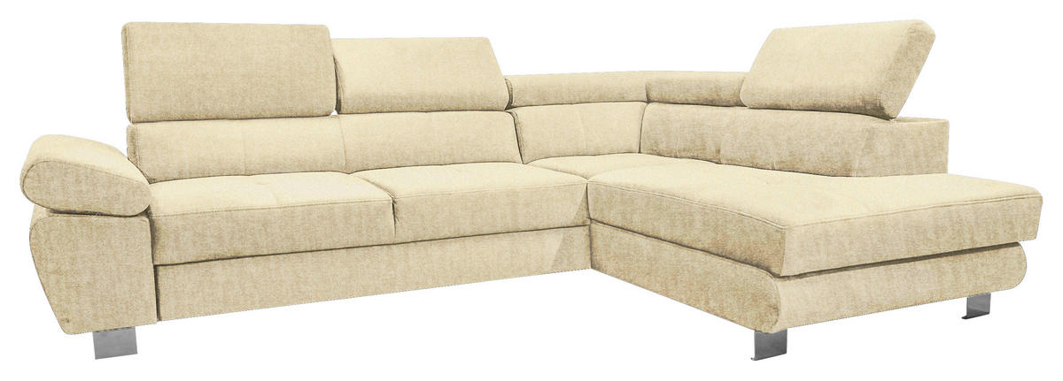 ECKSOFA Beige Webstoff Bettkasten, Schlaffunktion, Rücken echt, Armteilverstellung, Kopfteilverstellung  - Chromfarben/Beige, MODERN, Textil/Metall (278/205cm) - Stylife