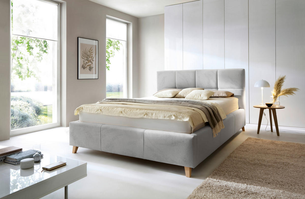 POLSTERBETT 180/200 cm  in Grau  - Buchefarben/Grau, Konventionell, Holz/Textil (180/200cm) - Carryhome