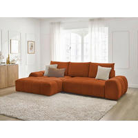 ECKSCHLAFSOFA EVEREST  mit Rücken echt, Armteil links, Armteil rechts Struktur Orange  - Schwarz/Orange, MODERN, Kunststoff/Textil (180/318cm) - Livetastic