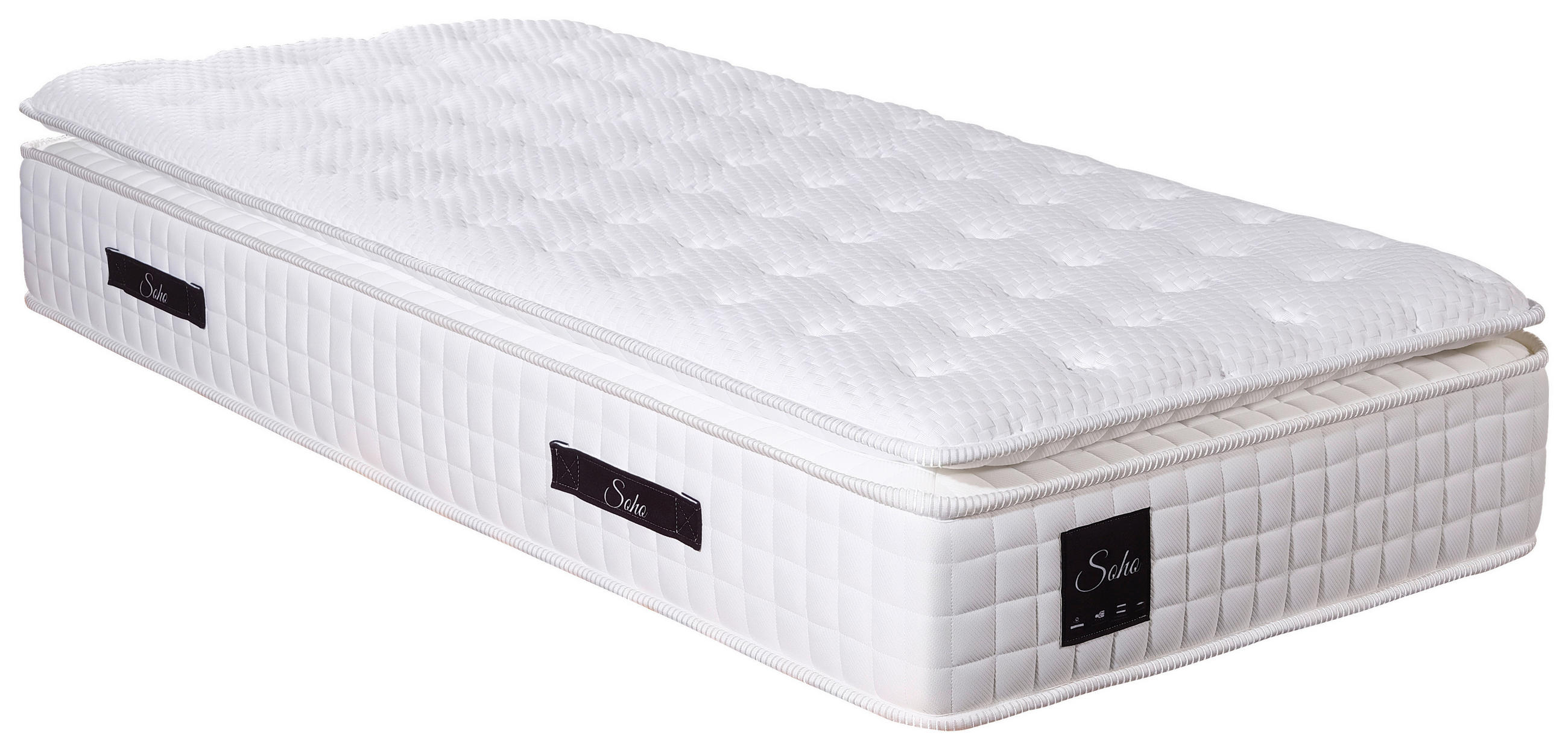 TASCHENFEDERKERNMATRATZE SOHO PILLOW TOP, 90/190 cm, Höhe ca.: 32 cm, H3 = fest, 7-Zonen - Weiß, Basics, Textil (90/190cm) - Livetastic
