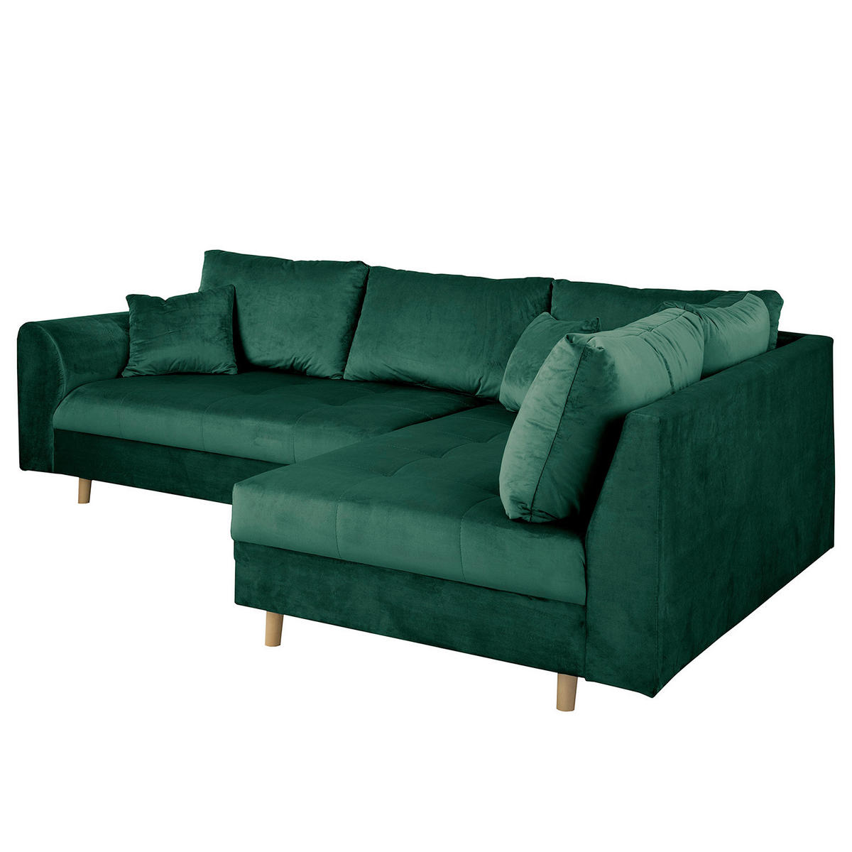 ECKSOFA inkl. Hocker Ariella in Samt Grün  231/161 cm  - Naturfarben/Grün, Design, Holz/Textil (231/161cm) - Livetastic