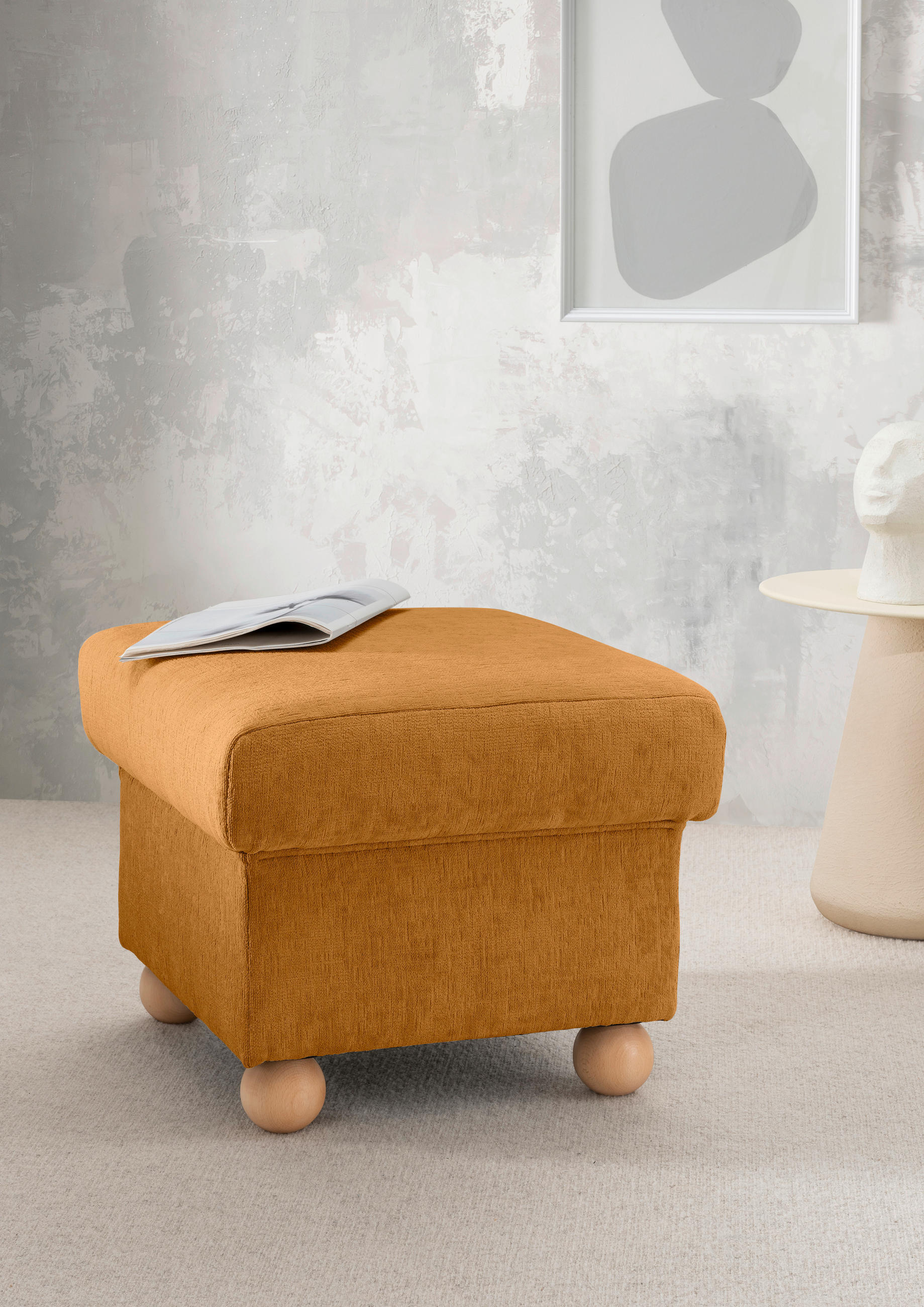 HOCKER in Textil Goldfarben  - Wildeiche/Goldfarben, Konventionell, Holz/Textil (56/46/56cm) - Livetastic