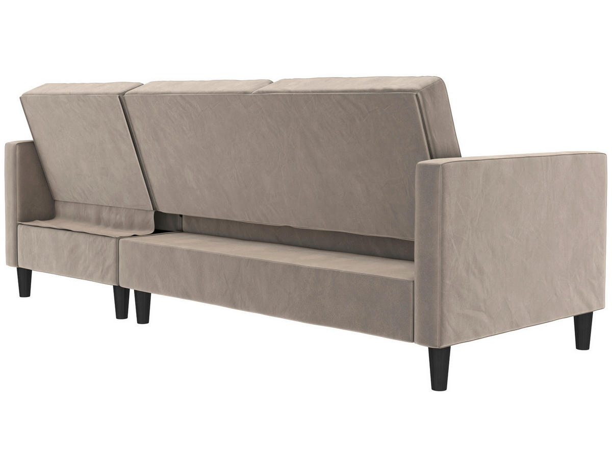 ECKSOFA PALERMO in Velours Taupe  - Taupe/Schwarz, Basics, Kunststoff/Textil (213/154cm) - Livetastic