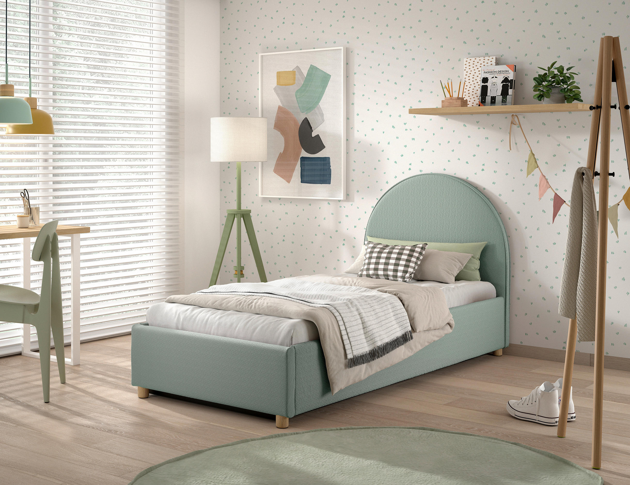 KINDER-/JUNIORBETT - Naturfarben/Grün, ROMANTIK / LANDHAUS, Holz/Textil (90/200cm) - Vipack