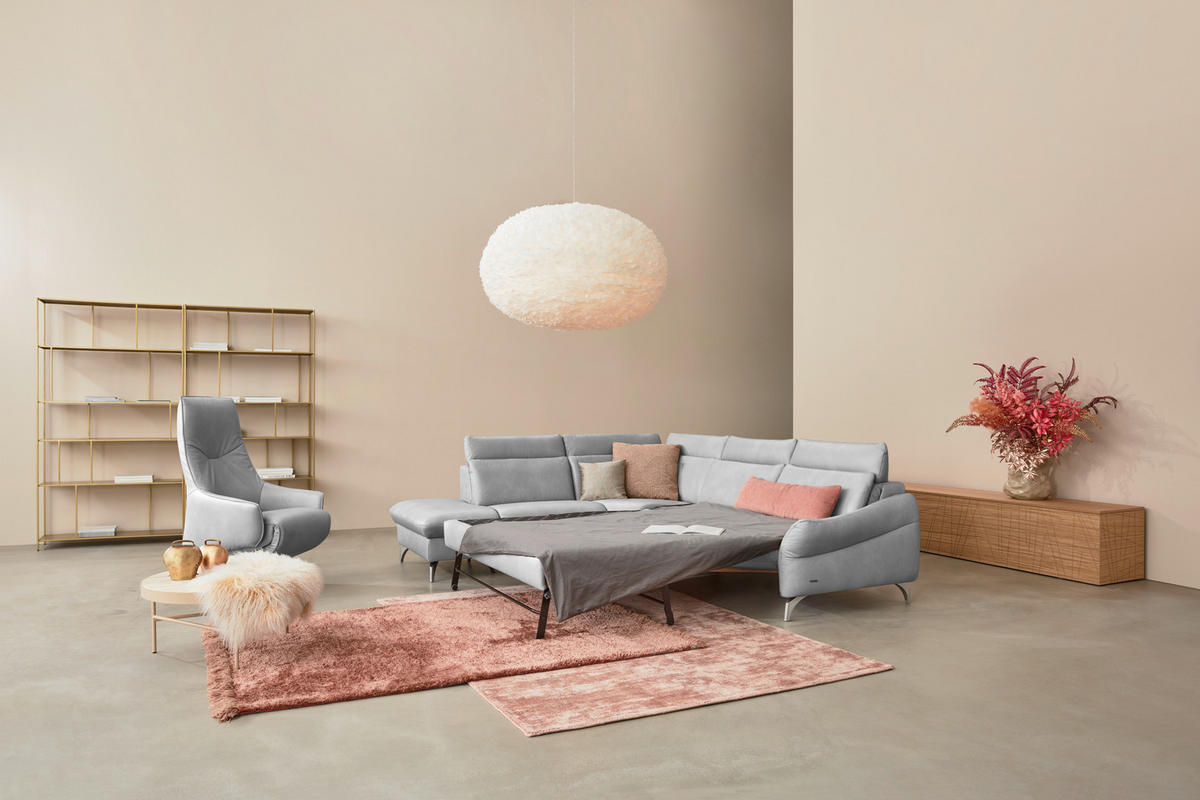 ECKSOFA in Echtleder Hellgrau  - Edelstahlfarben/Hellgrau, Konventionell, Leder/Metall (242/296cm) - Himolla Komfortklass