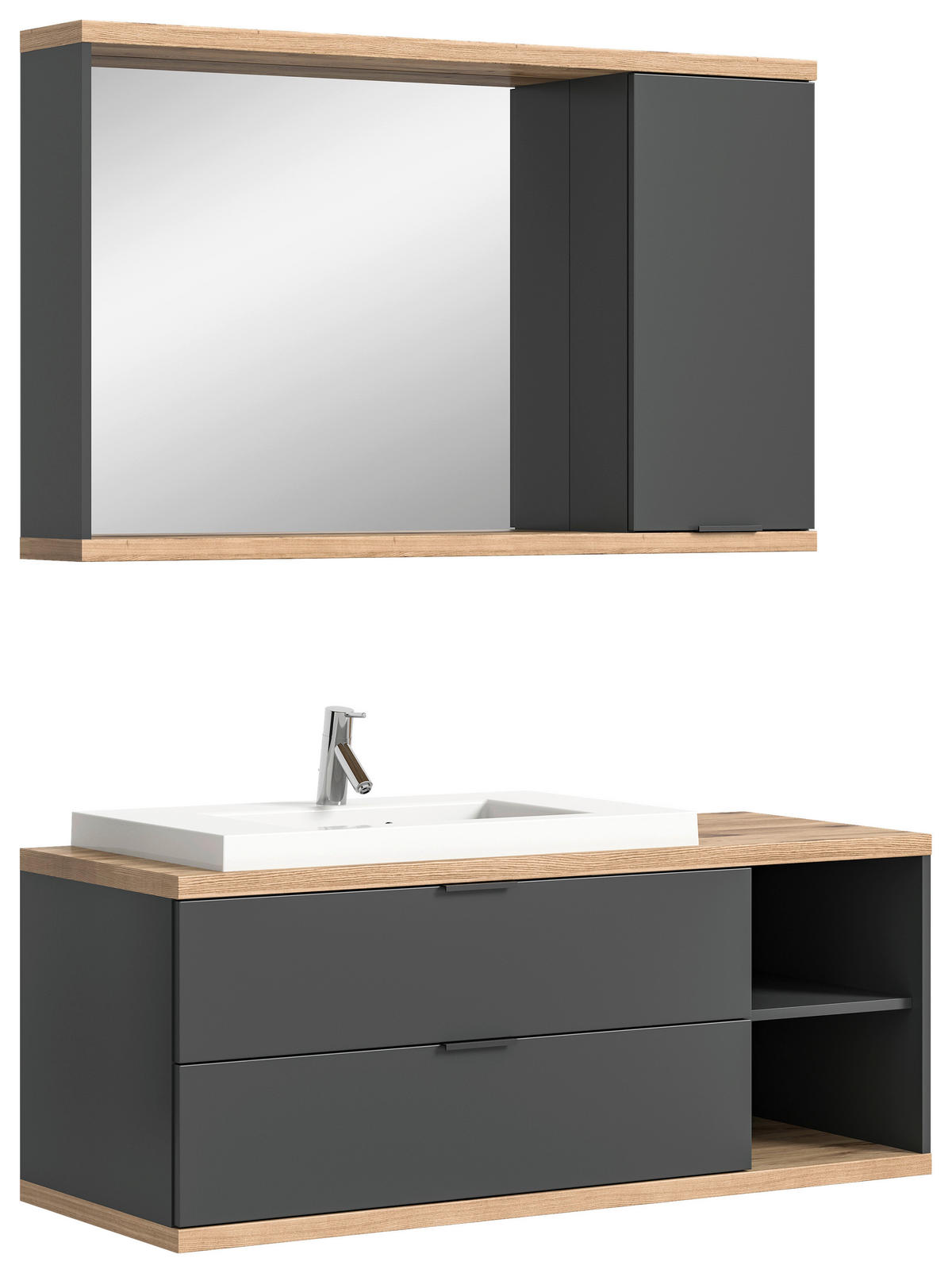 BADEZIMMER 3-teilig  in 130 cm  - Anthrazit/Schwarz, Basics, Glas/Holzwerkstoff (130cm) - MID.YOU