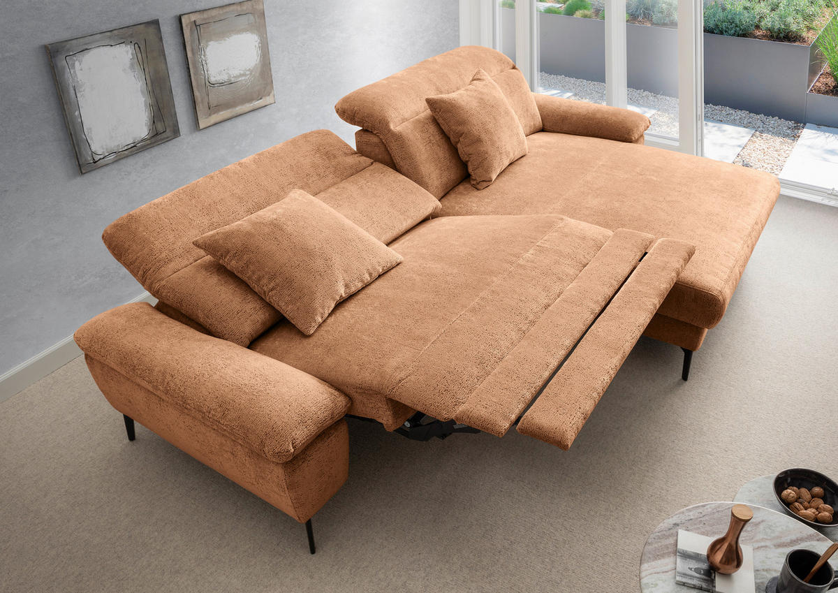 ECKSOFA Chenille Koralle  - Koralle/Schwarz, Konventionell, Textil/Metall (300/178cm) - Livetastic