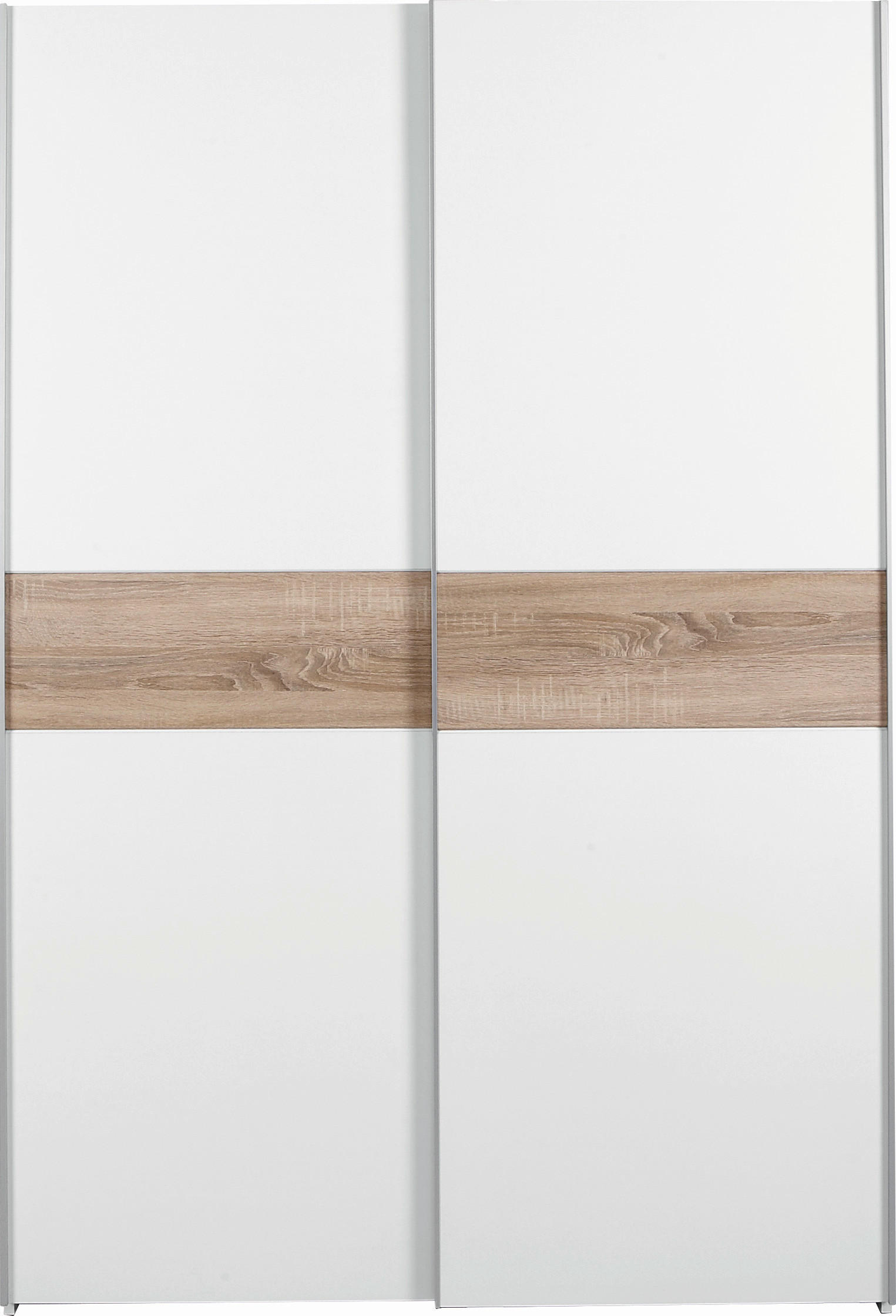 OMARA Z DRSNIMI VRATI, bela, hrast sonoma  - bela/barve aluminija, Basics, kovina/leseni material (125/195/58cm) - Boxxx