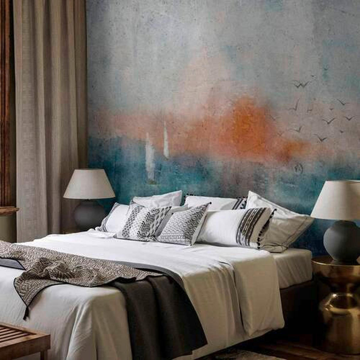 FOTOTAPET 100/70 cm  - kopparfärgad/pastellblå, Lifestyle, textil (100/70cm) - artgeist