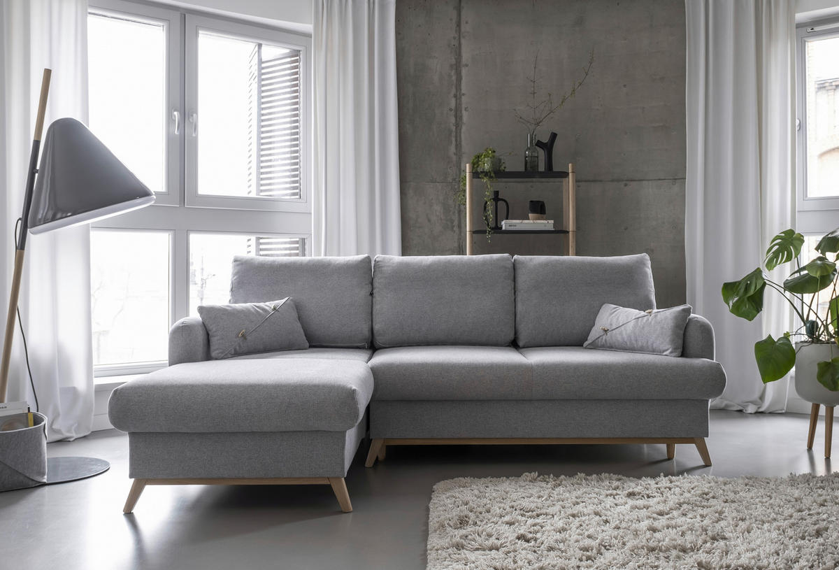 KUTNA GARNITURA tekstil  svijetlo siva   - prirodne boje/svijetlo siva, tekstil/drvo (157/235cm) - MID.YOU