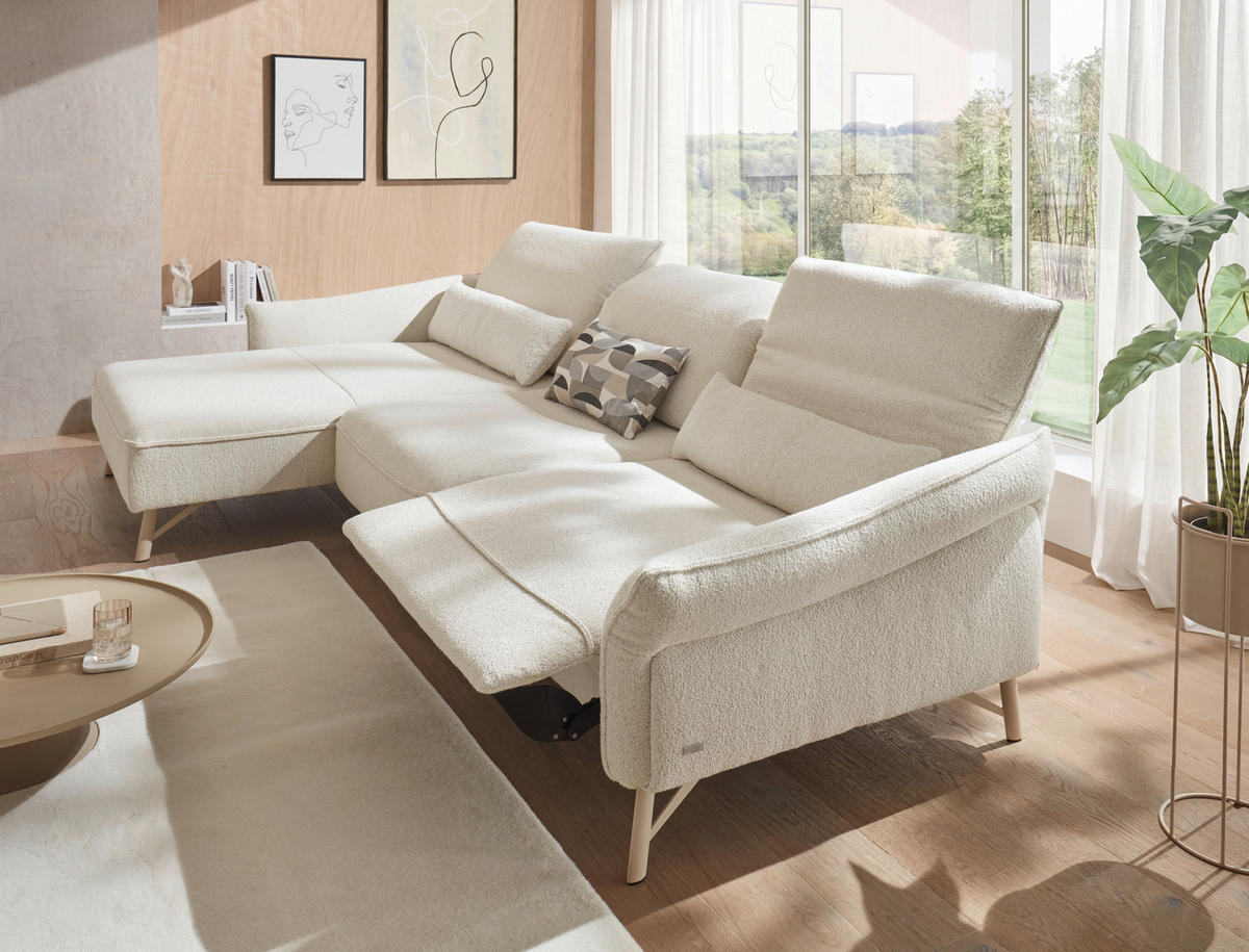 ECKSOFA Creme Chenille Rücken echt  - Beige/Creme, Design, Textil/Metall (165/329cm) - Johann Jakob