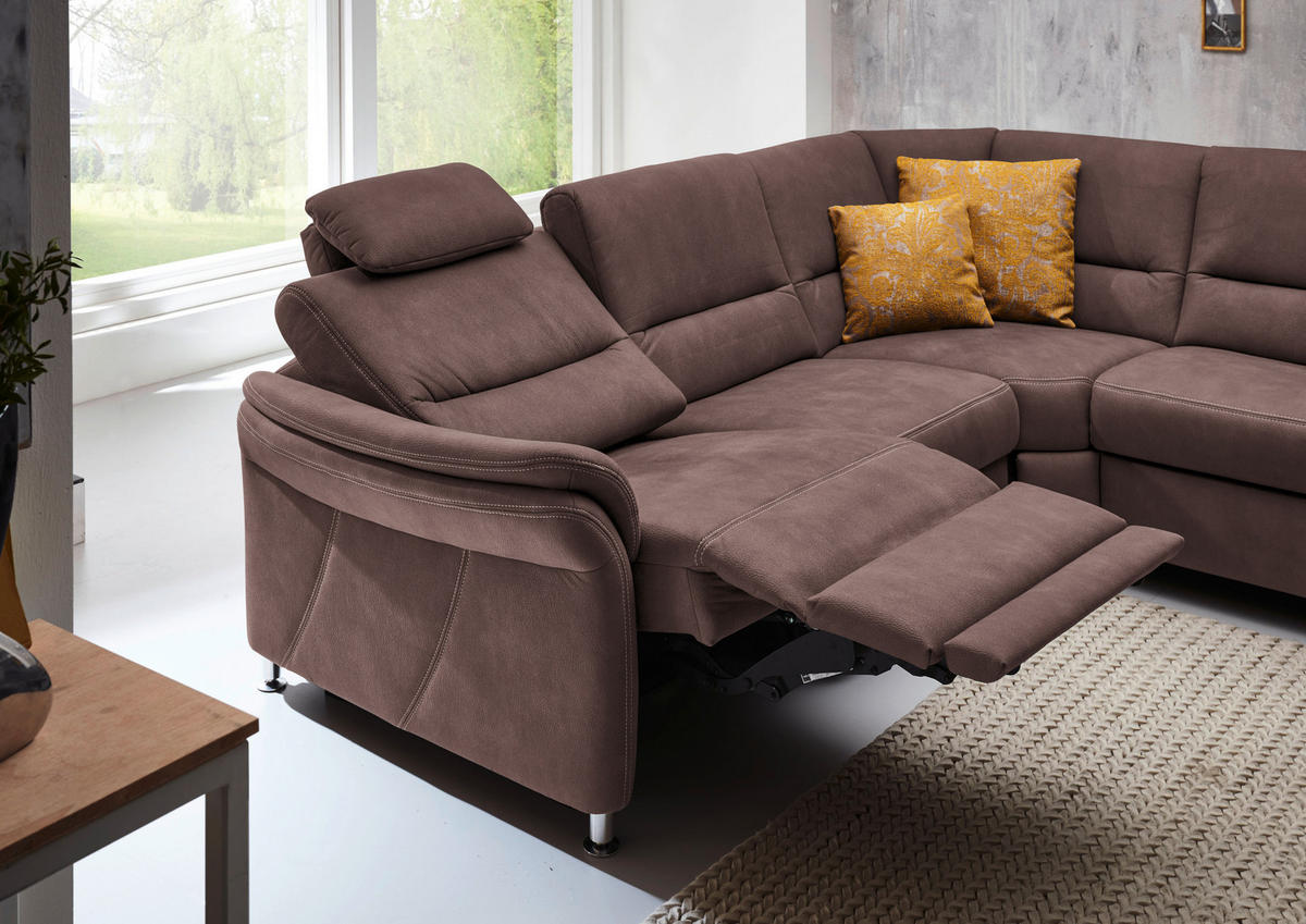 SOFFA i mikrofiber brun  - aluminiumfärg/brun, Klassisk, metall/textil (262/335/173cm) - Beldomo System