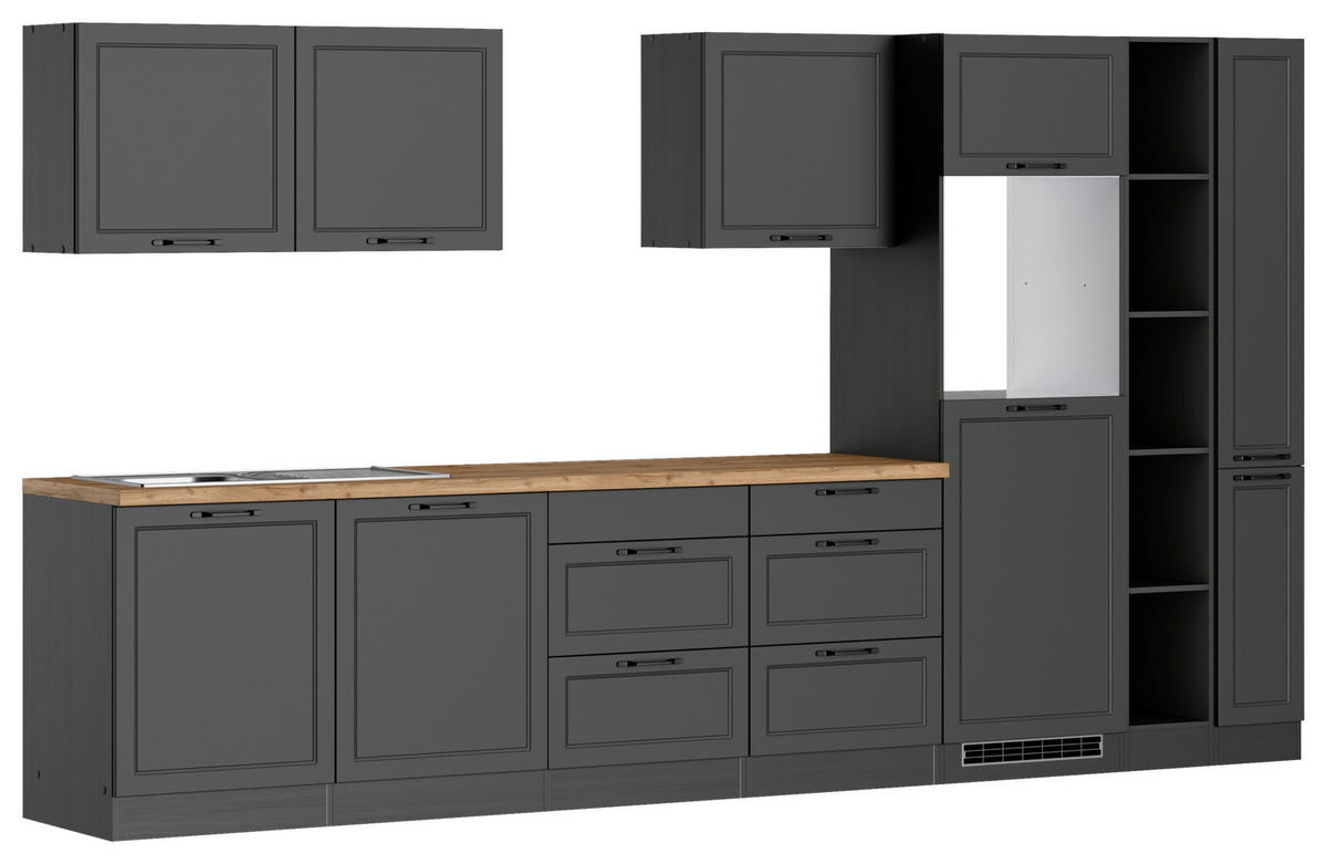 MODULKÖK UTAN VITVAROR 360 cm   i grå, ek Wotan  - ek Wotan/svart, Lifestyle, metall/trämaterial (360cm) - Held