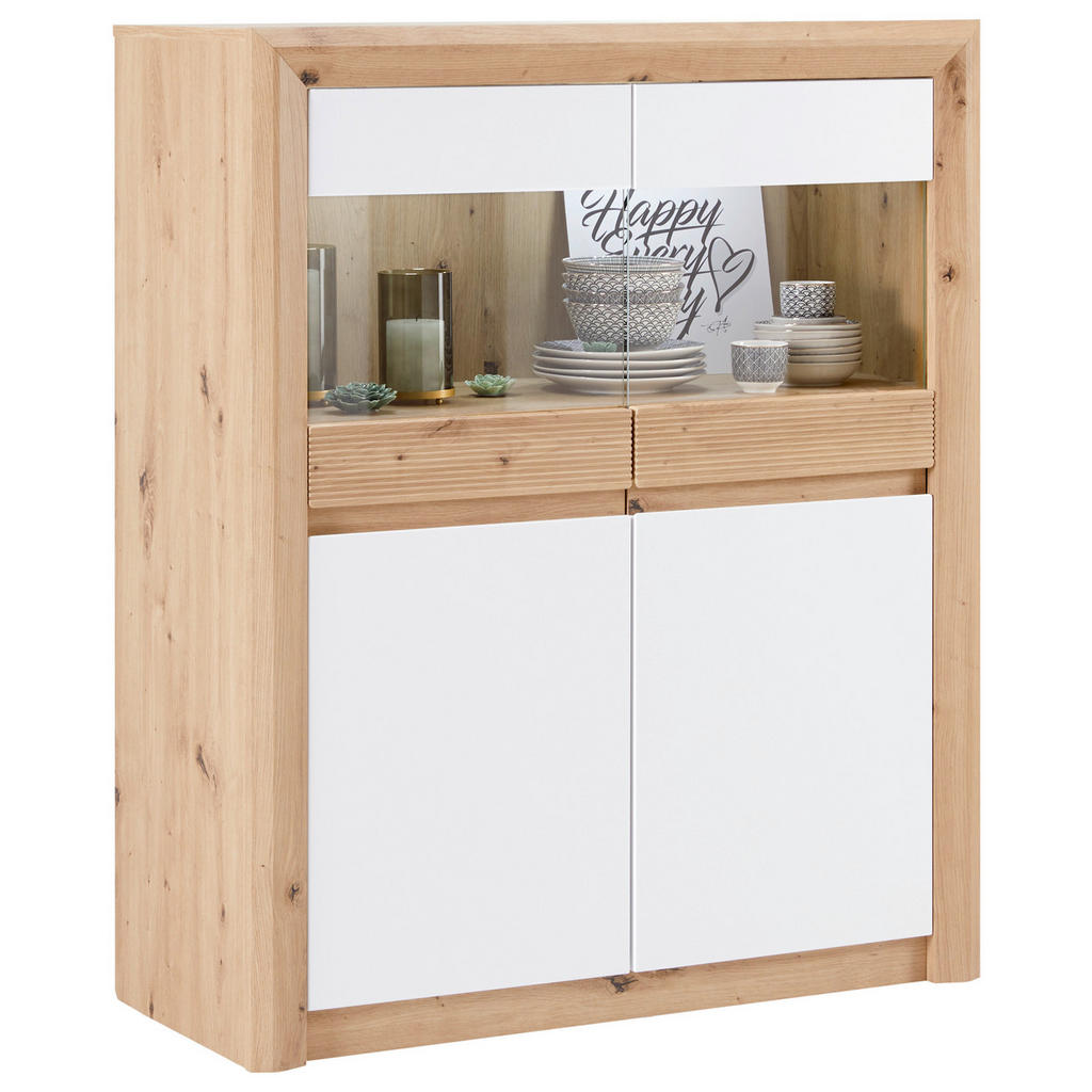 Vitrine Kashmir New B: 100 cm inkl. LED, Eiche Dekor/Weiß